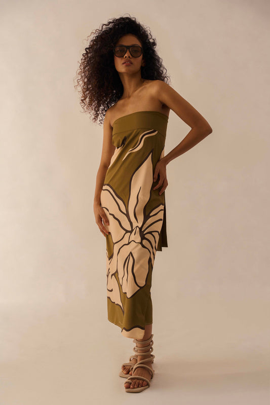 Sarong Orquídeas Verde Oliva